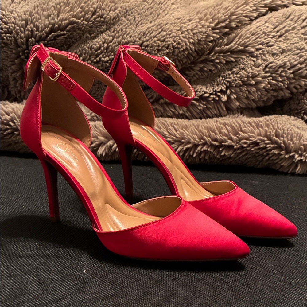 Jessica Simpson Red Pointed-Toe Ankle-Strap Stiletto Heels